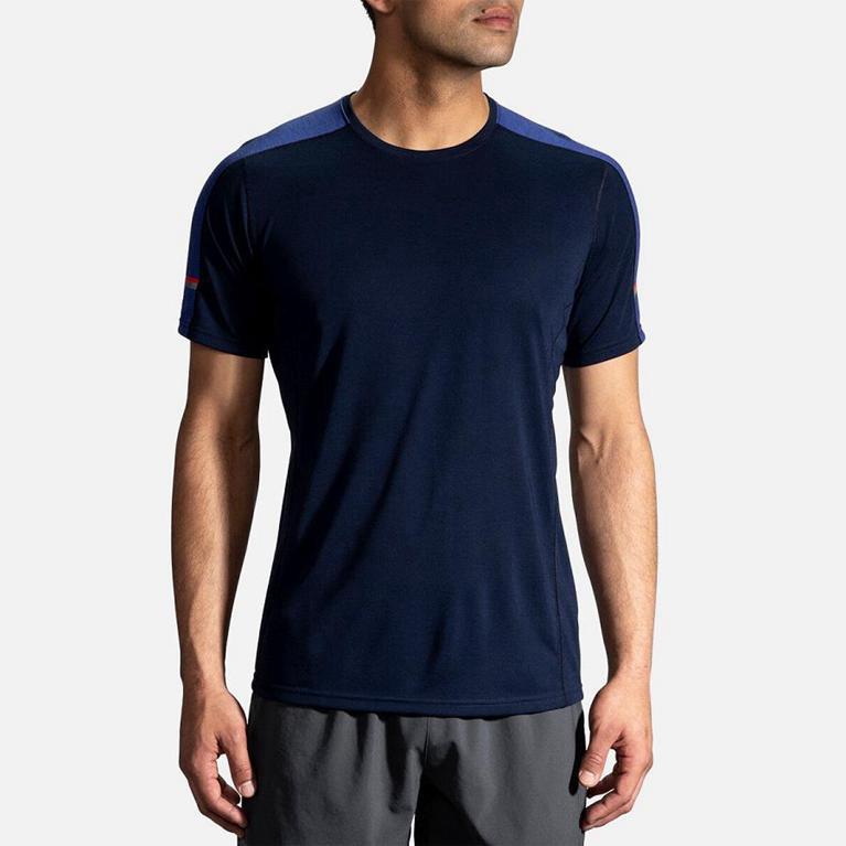 Brooks Distance Mens Short Sleeve Running Shirt - Blue - Indonesia (YXMC-10467)